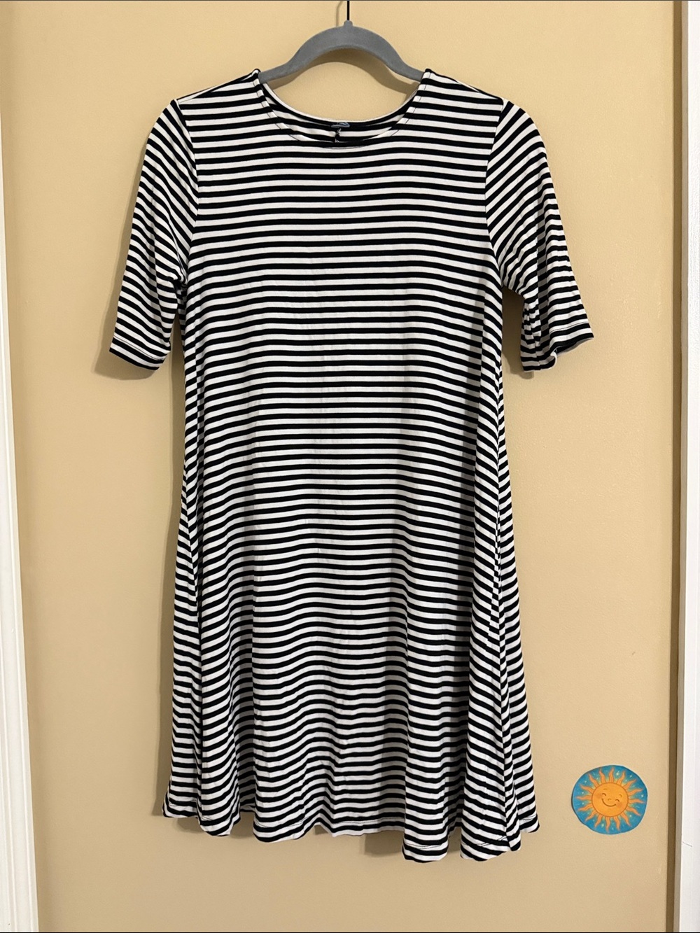 Old Navy Cotton Stretchy Striped Black and White Short Sleeve Swing Dress S